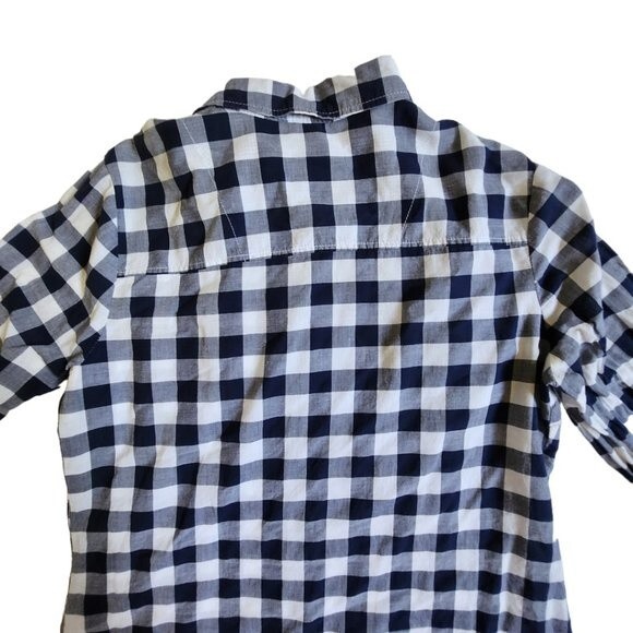 Girl Krazy navy gray white checkered button up long sleeve top sz L - Picture 5 of 12